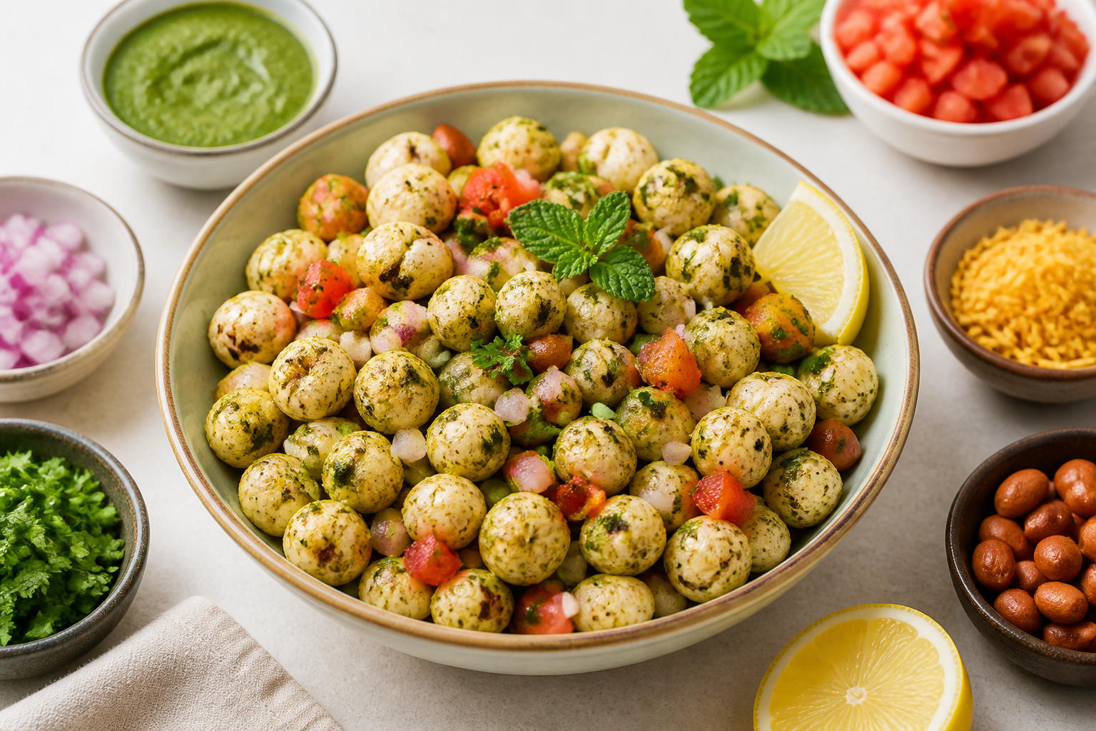 Pudina makhana chaat with mint chutney and vegetables
